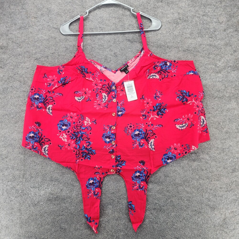 Torrid Shirt Womens 2X Sleeveless Red Floral Crop Tie Front